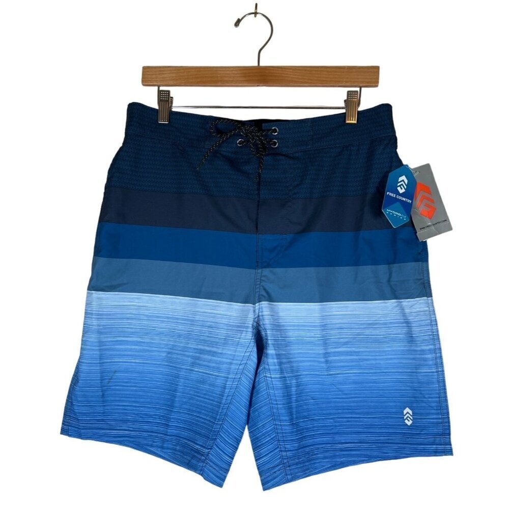 NWT Free Country Mens Size M Blue Swim Shorts Trunks Engineered Color Blocked